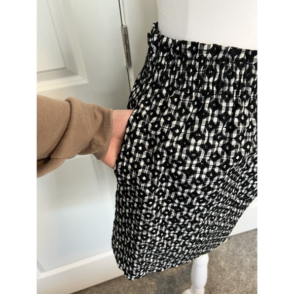 J Crew Factory Embroidered Sidewalk Skirt Gingham Size 8 Elastic Waist pockets - Picture 6 of 8